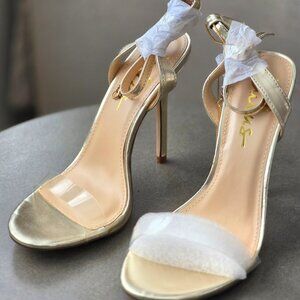 Lulu's Gold Ankle Strap Heels - New